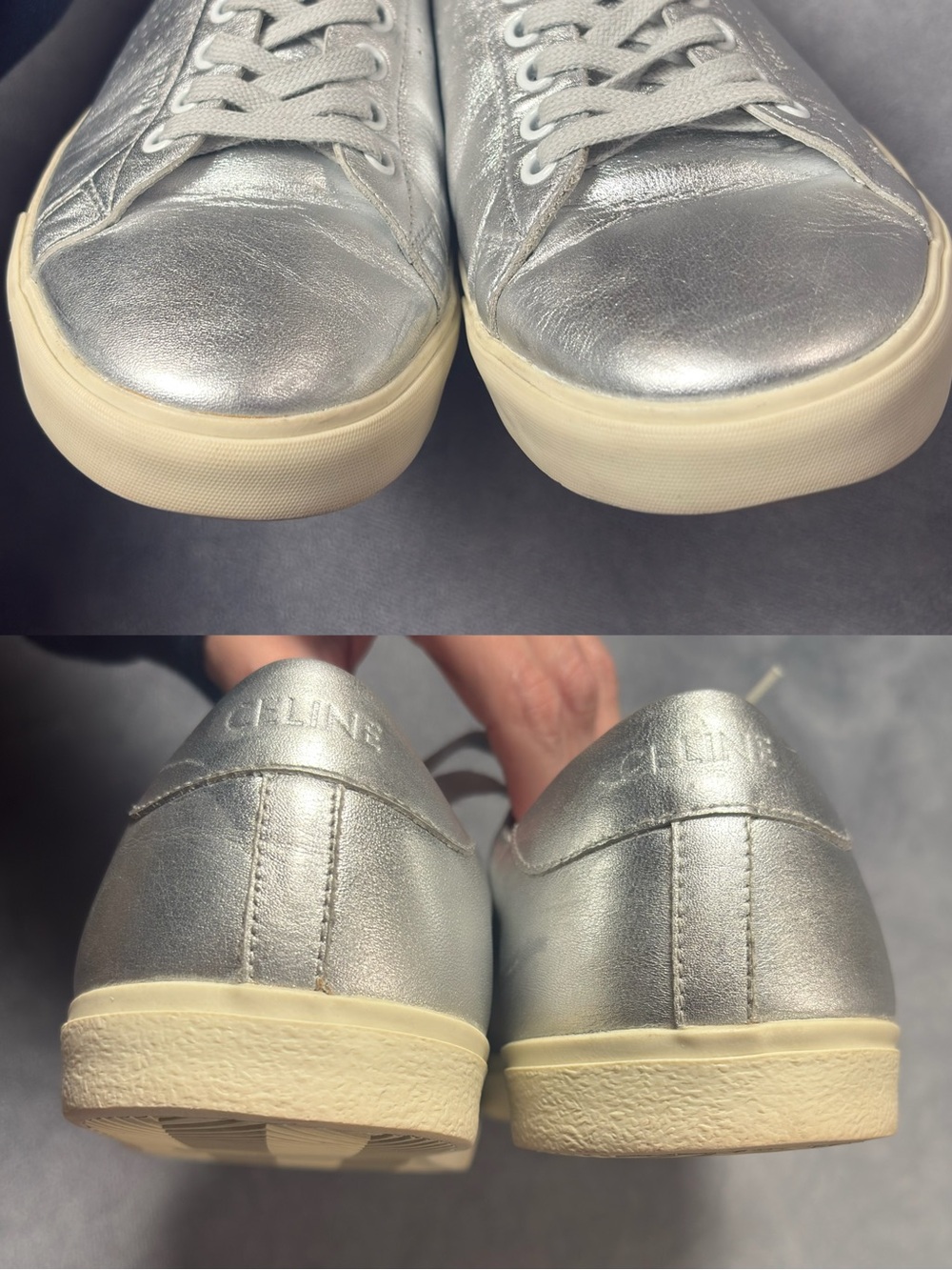 Celine by Hedi Slimane Triomphe TR01L Silver Logo Leather Low Top Sneakers - Picture 8 of 14